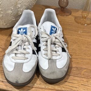 Adidas White and Gray Sneakers with Blue Logo